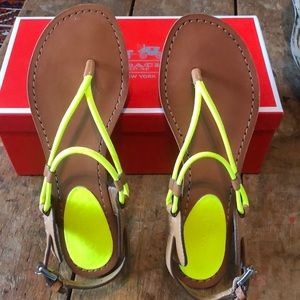 Coach neon yellow/brown leather sandals. Sz 7.5